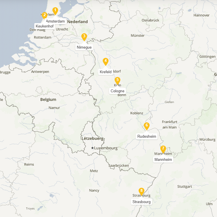 Carte croisière la Hollande et ses fleurs